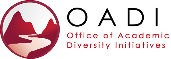 The Office of Academic Diversity Initiatives’ Logo is a red circle, and within, displays a river flowing in between two mountains