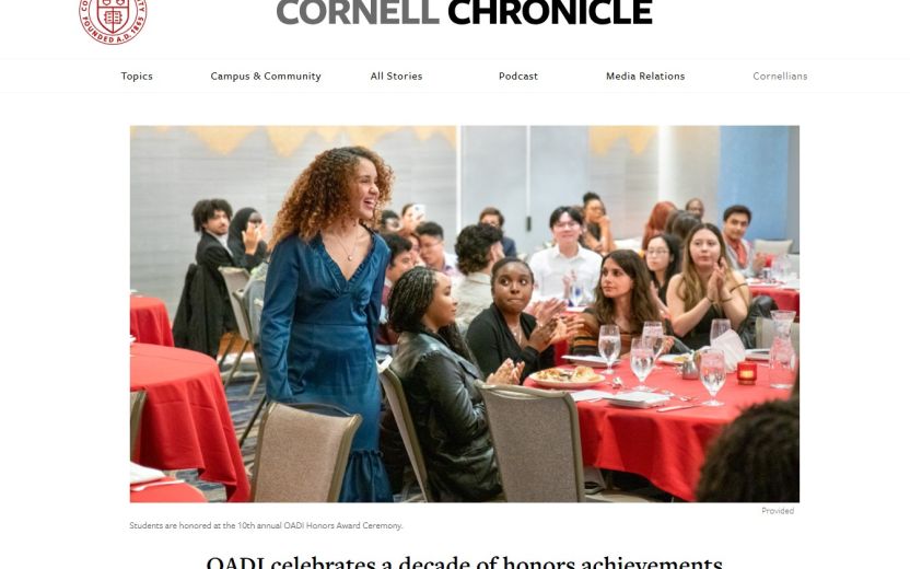Picture of the article for the Cornell chronicle of attendees at OADI Honors